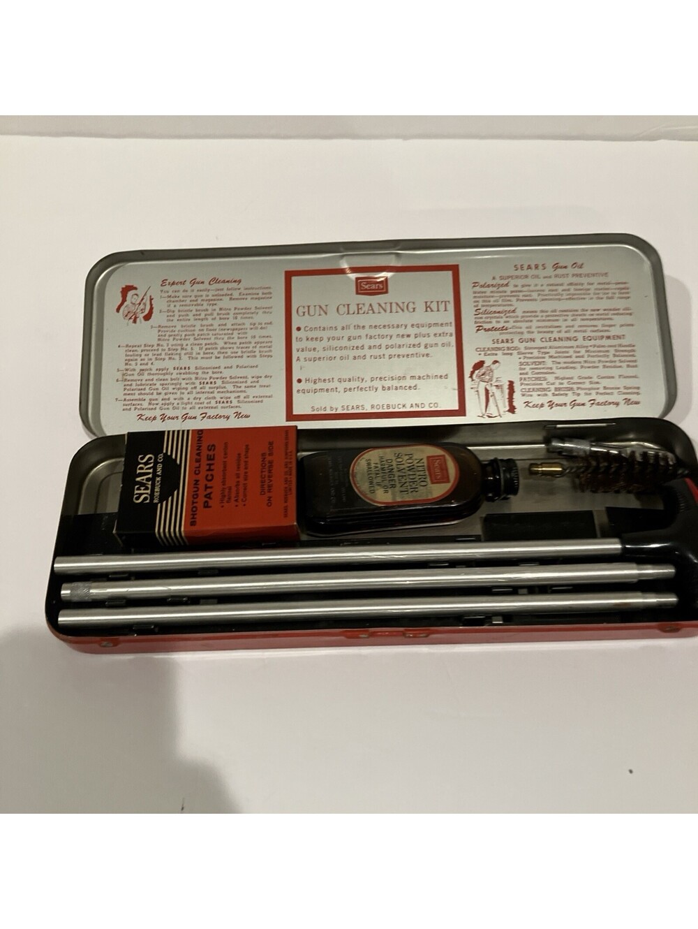 Vintage Sears 20221 12-16 Gauge Shotgun Gun Cleaning Kit Metal Case